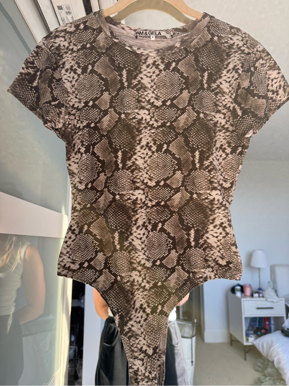 Pam & Gela Baby Boa Snake Print Bodysuit | Size P | Natural